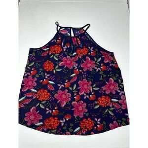 Papermoon Size Large Walita Cutout Detail Blouse Floral Navy/Red Women's